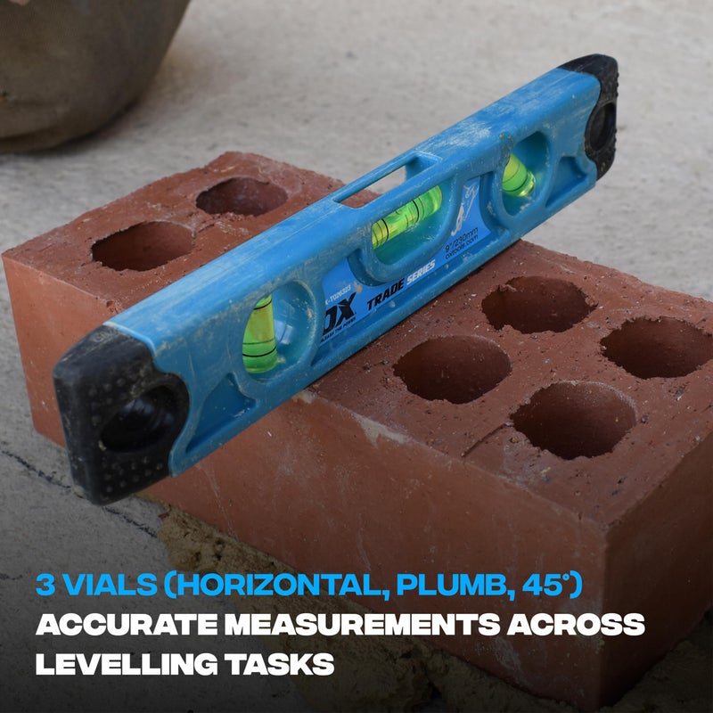 OX Tools Pro 9 inch Magnetic Torpedo Level - Adjustable 3-Vial Aluminum Level with V-Groove Base - PVC Shock Absorbing End Caps with Angle Finder Vial Hand Tools - OX-T026323 - Image 4